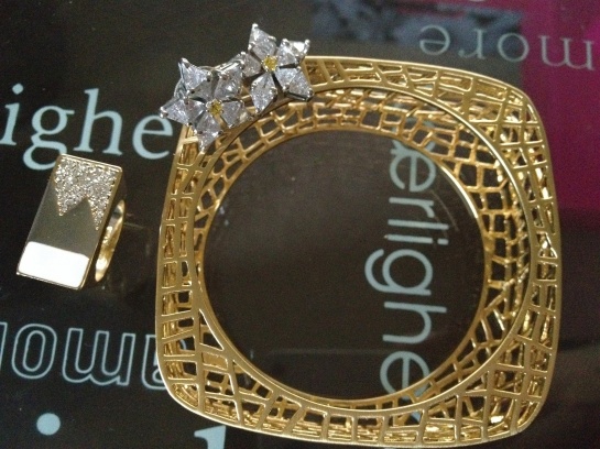 JewelMint Ever Frost RIng, Very Audrey Earrings, Bird Cage Bangle